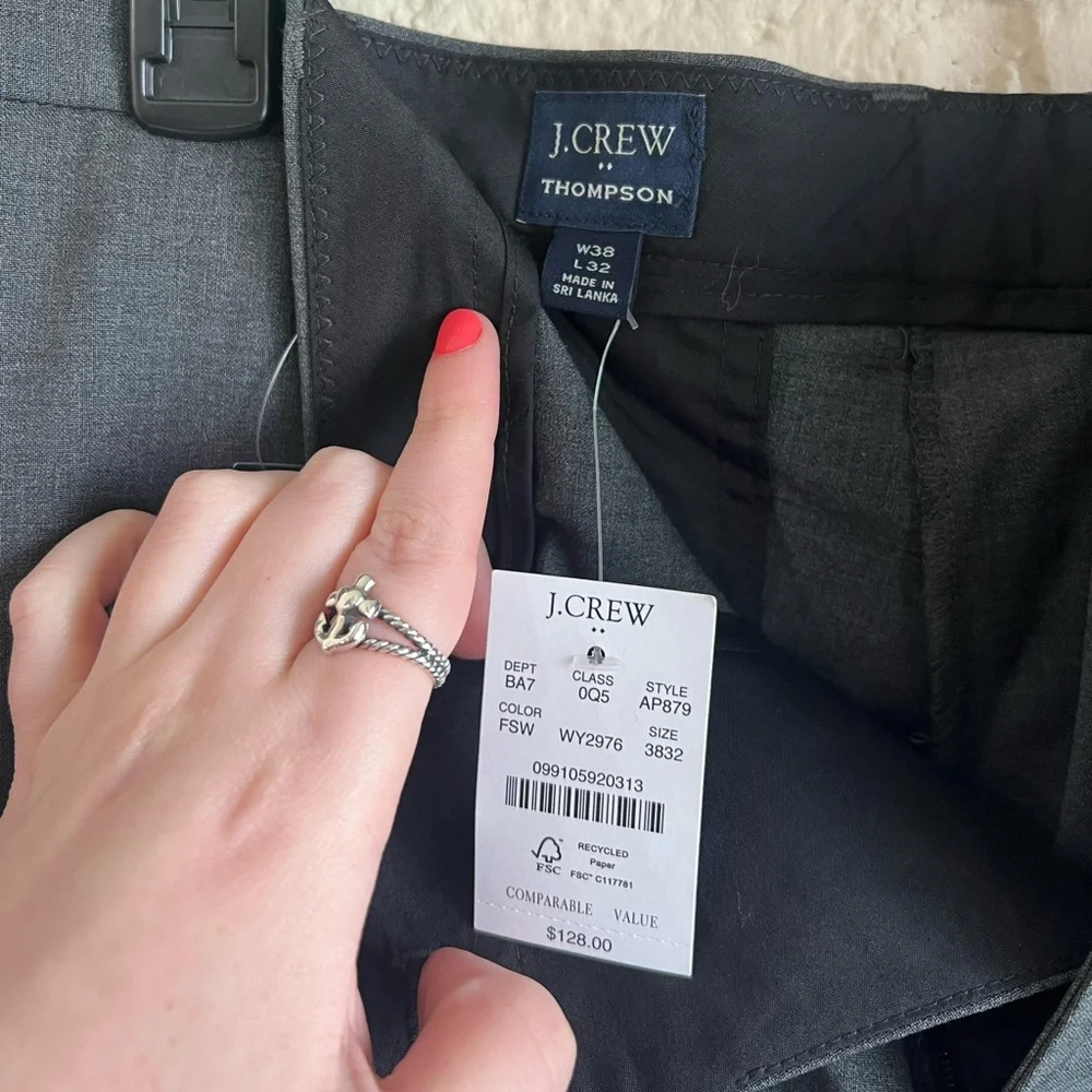 J.Crew men’s Thompson gray dress pants slacks size 38 x 32 NWT